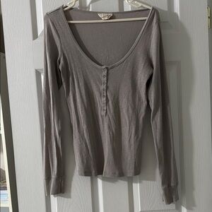 Gray Long Sleeve Button-Down Top